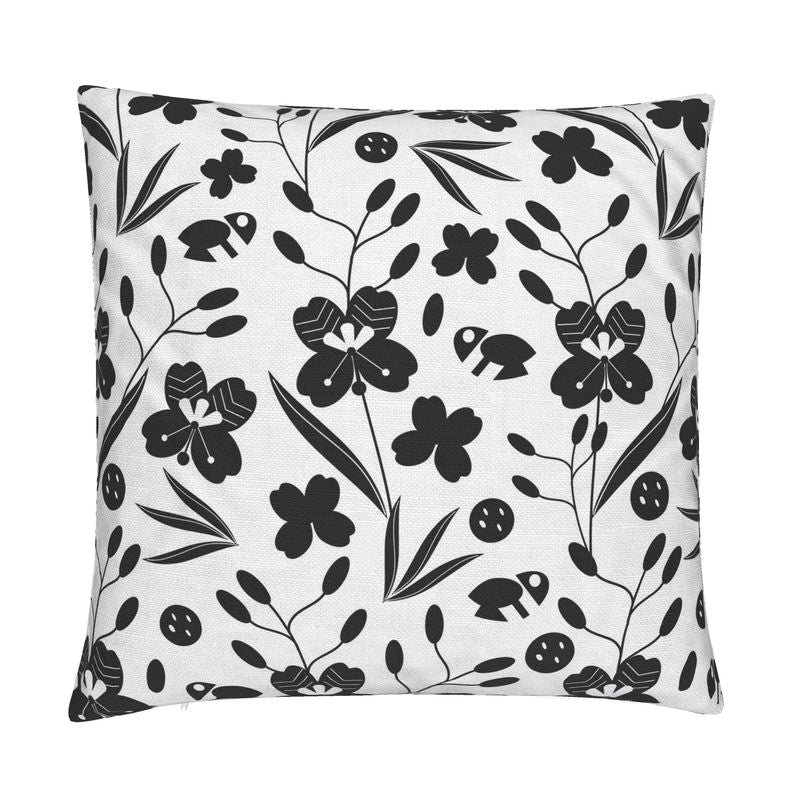 Fireweed Floral BW Cotton Linen Pillow Cover