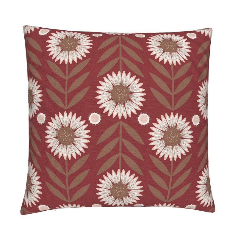 Blanketflower Red Cotton Linen Pillow Cover