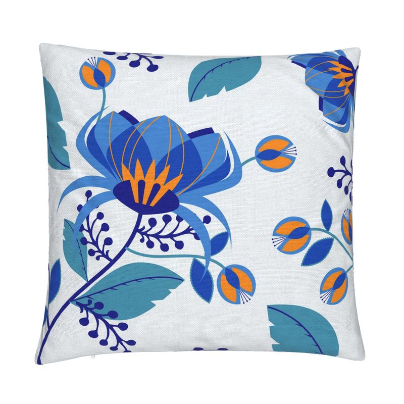 Showstopper Blossom Blue Cotton Linen Pillow Cover