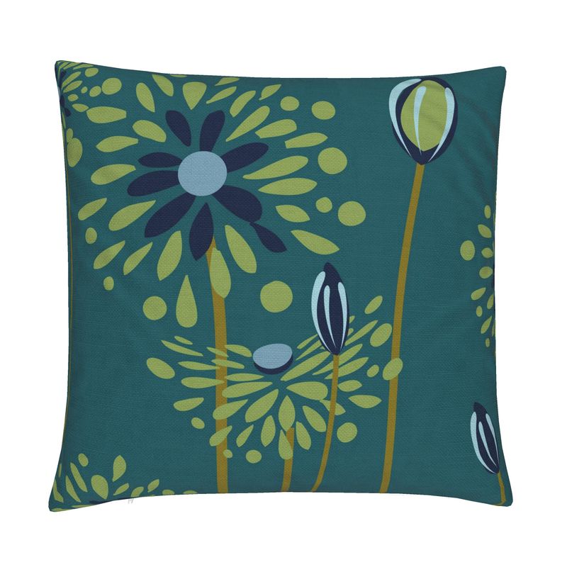 Olive Green and Blue Cotton Linen Pillow Cover