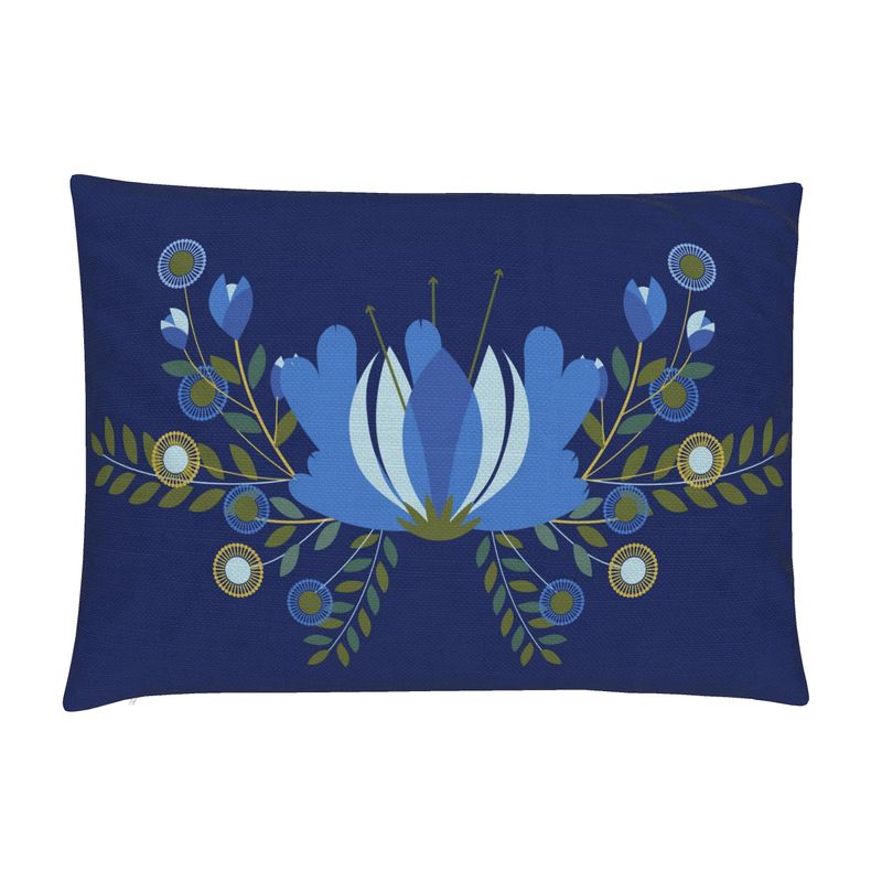 Calendula Navy Cotton Linen Lumbar Pillow Cover