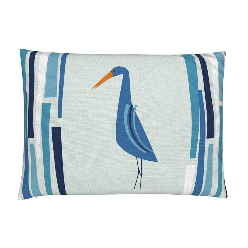 Blue Egret Cotton Linen Lumbar Pillow Cover