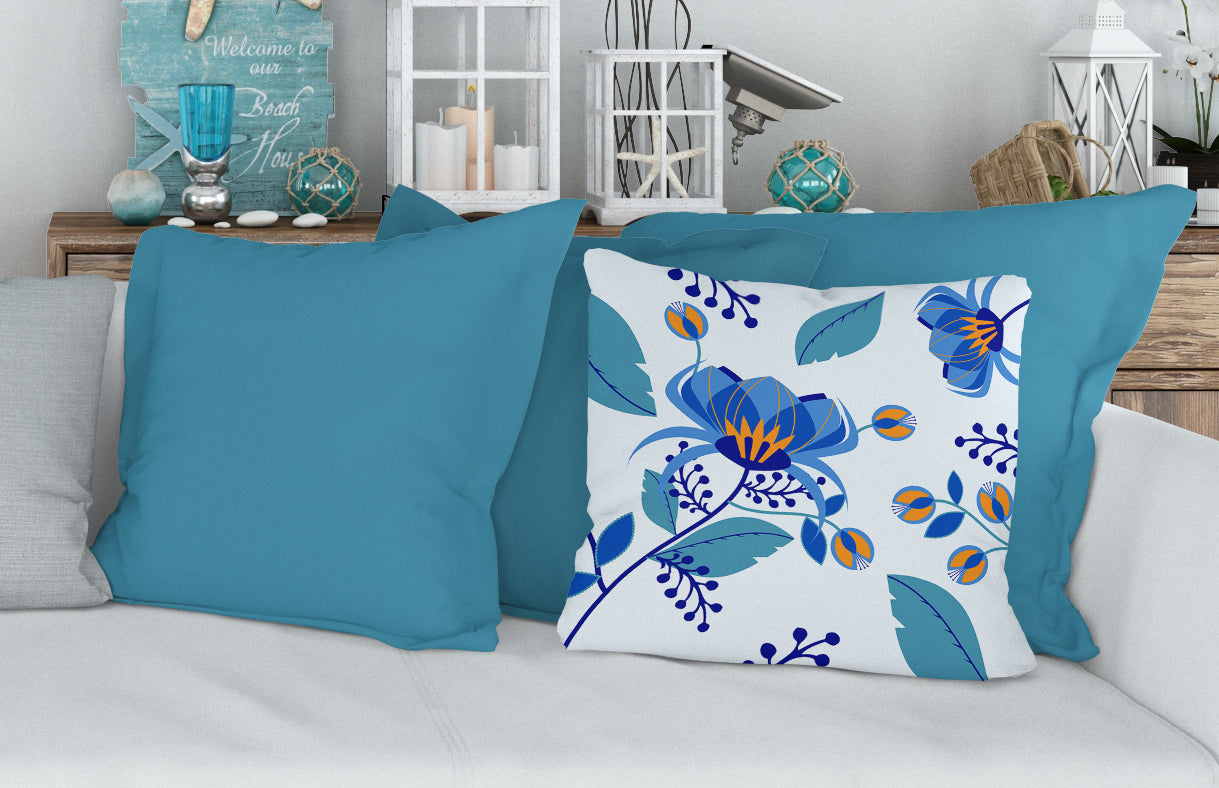 Showstopper Blossom Blue Cotton Linen Pillow Cover